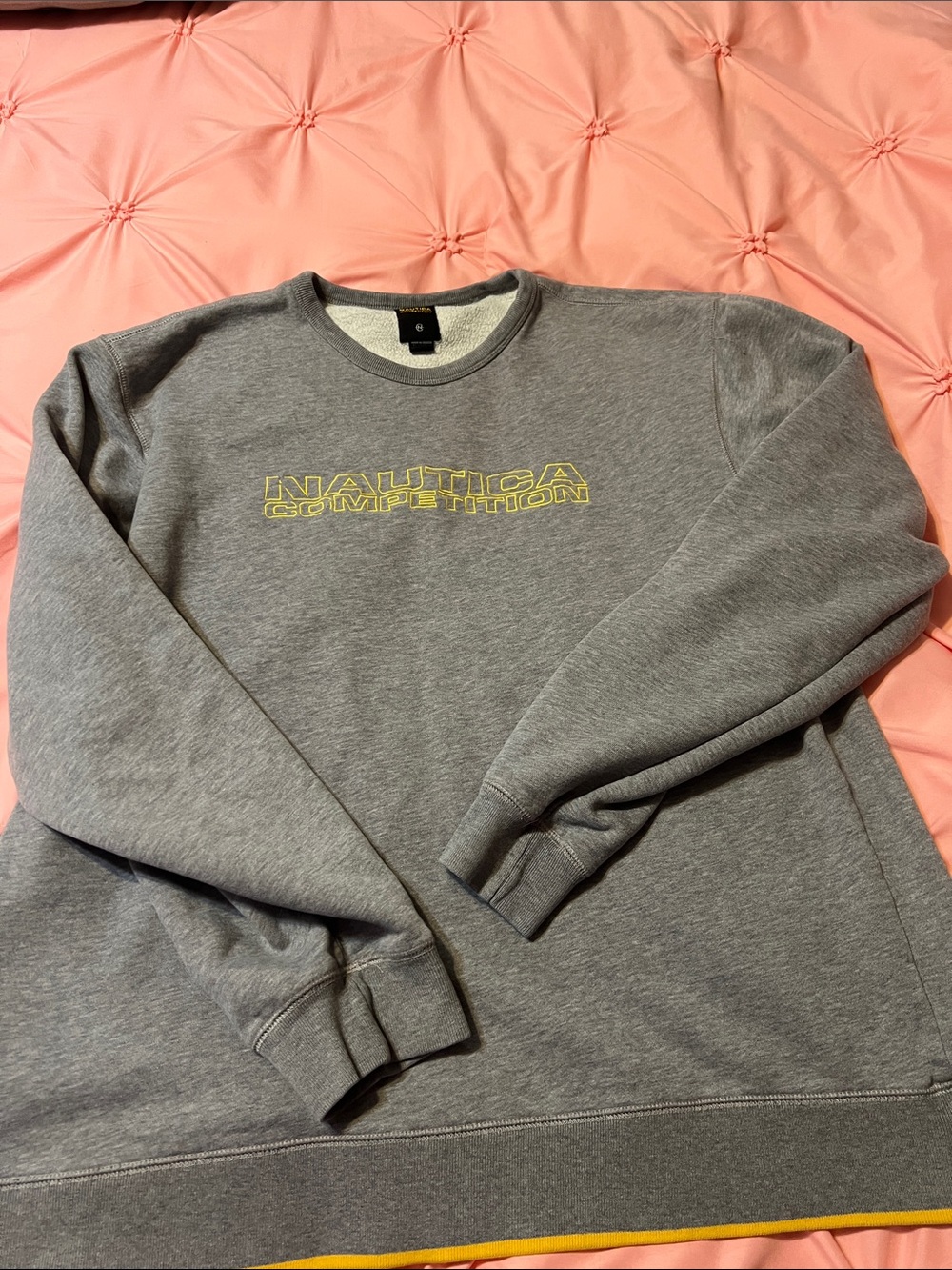Nautica Men's Gray Crewneck Sweatshirt with Yellow Logo